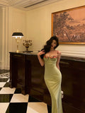 Sheath Spaghetti Straps Green Long Prom Dresses Birthday Outfits Evening Gown SD996