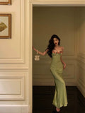 Sheath Spaghetti Straps Green Long Prom Dresses Birthday Outfits Evening Gown SD996