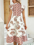 Notched Ruffled Cap Sleeve Dress DJPT