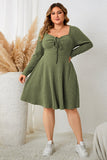 Plus Size Sweetheart Neck Long Sleeve Ribbed Dress DJPT
