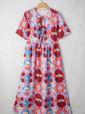Print Tie Front Midi Dress DJPT