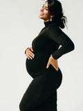 Solid Color High Neck Bodycon Mermaid Photoshoot Maternity Maxi Dress Maternity