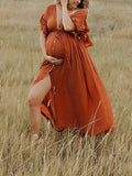 Single Breasted Drawstring Ruffle Tie Back Red Maternity Photoshoot Maxi Dress Maternity