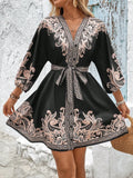 V-Neck Balloon Sleeve Mini Dress DJPT