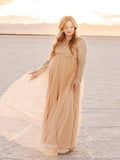Sequin Tulle Splicing Long Sleeve Party Gown Photoshoot Maternity Baby Shower Maxi Dress Maternity
