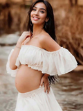 Solid Color Bohemian Off Shoulder Backless Ruffle 2 piece set Photoshoot Maternity Maxi Dress Maternity