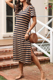 Striped V-Neck Midi T-Shirt Dress DJPT