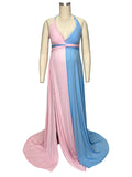 Pink&Blue Lace Backless Side Slit Gender Reveal Cute Maternity Maxi Dress Maternity