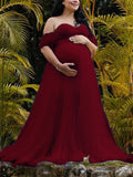 Grenadine Tulle Lace Off Shoulder Baby Shower Photoshoot Pregnant Maternity Maxi Dress Maternity