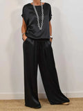 Size Satin Round Neck Top and Pants Two-Piece Set Plus Size DJPT