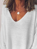 Size V-Neck Drop Shoulder Long Sleeve T-Shirt Plus Size DJPT
