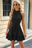Grecian Neck Tie Waist Mini Dress DJPT