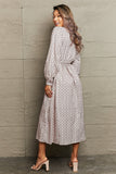 Printed Tie Waist Long Sleeve Dress DJPT