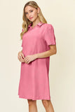 Take Full Size Texture Collared Neck Short Sleeve Dress DJPT