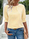 Round Neck Half Sleeve Casual Blouse DJPT