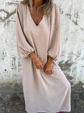 Size Slit V-Neck Balloon Sleeve Midi Dress Plus Size DJPT