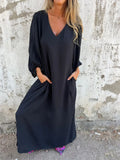 Size Slit V-Neck Balloon Sleeve Midi Dress Plus Size DJPT