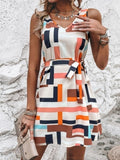 Print Sleeveless Mini Dress with Belt DJPT