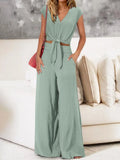 Front Top and Wide Leg Pants Set DJPT