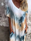 Size Tie-Dye V-Neck Midi Dress with Pockets Plus Size DJPT