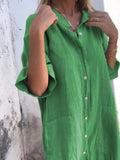 Size Casual Linen Button-Down Shirt Dress Plus Size DJPT