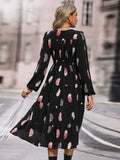 Printed V-Neck Slit Dress DJPT