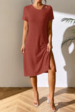 Lane Ribbed Asymmetrical Neck Short Sleeve Dress DJPT