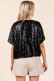 Sequin Short Sleeve Elastic Band Hem Top DJPT