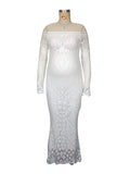White Lace Sequin Off Shoulder Mermaid Bodycon Wedding Gown Baby Shower Elegant Foamal Maternity Photoshoot Maxi Dress Maternity