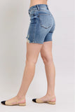 Blue Button Fly Mid Length Denim Shorts W/ Destroy DJPT