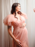 Pink Boho Elegant Ruffle Photoshoot Maternity Dress Maternity
