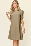 Take Full Size Texture Collared Neck Short Sleeve Dress DJPT