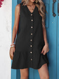 Size Sleeveless Button-Front V-Neck Casual Mini Dress DJPT