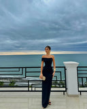 Sheath Off The Shoulder Black Long Prom Dresses Party Dress SD1329