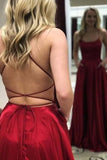 A Line Spaghetti Straps Red Backless Prom Dresses Long Party Dress SD2265