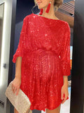 Sequin Sparkly Long Sleeve Belt Round Neck Photoshoot Formal Babyshower Maternity Mini Dress Maternity