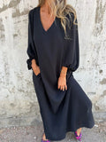 Size Slit V-Neck Balloon Sleeve Midi Dress Plus Size DJPT