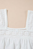 Lace Patchwork Square Neck Short Sleeve Blouse DJPT