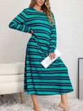 Size Striped Round Neck Long Sleeve Tee Dress DJPT