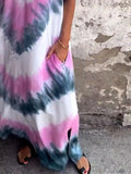 Size Tie-Dye V-Neck Midi Dress with Pockets Plus Size DJPT