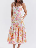 Print Sweetheart Neck Midi Dress DJPT