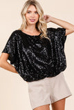 Sequin Short Sleeve Elastic Band Hem Top DJPT