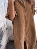 Size Casual Linen Button-Down Shirt Dress Plus Size DJPT