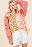 Mixed Patchwork Print Long Sleeve Blouse DJPT