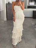 Off Shoulder Bandeau Ruffle Falbala Bodycon Baby Shower Cute Maternity Maxi Dress Maternity