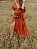 Single Breasted Drawstring Ruffle Tie Back Red Maternity Photoshoot Maxi Dress Maternity