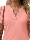 Sleeve Notched Button Front Blouse DJPT