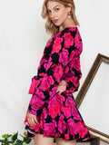 Print Surplice Neck Long Sleeve Dress DJPT