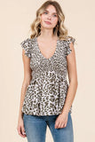 Leopard Print Ruffle Smock Blouse DJPT