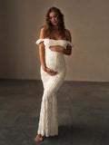 Off Shoulder Smocked Ruched Photoshoot Maternity Maxi Dress Maternity